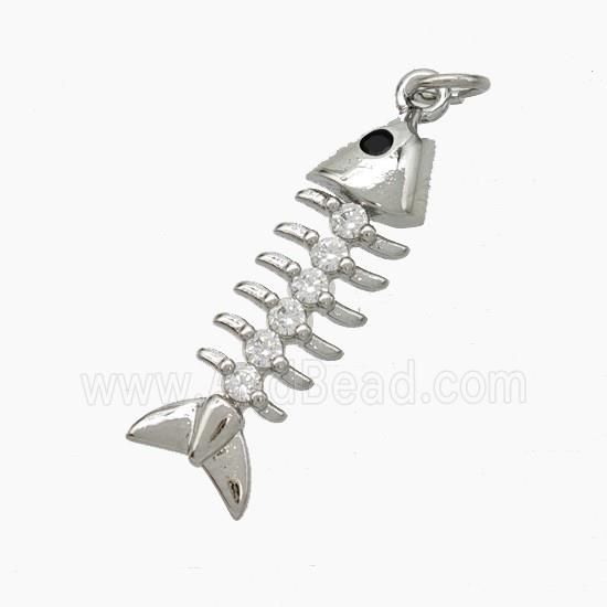 Copper Fishbone Pendant Pave Zirconia Platinum Plated