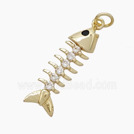 Copper Fishbone Pendant Pave Zirconia Gold Plated
