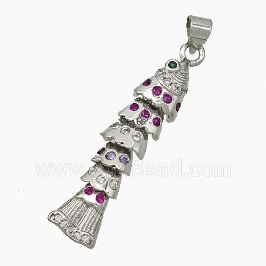 Copper Fishbone Pendant Pave Zirconia Platinum Plated