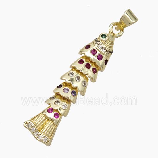 Copper Fishbone Pendant Pave Zirconia Gold Plated