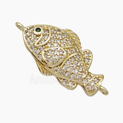 Copper Fish Connector Pave Zirconia Gold Plated