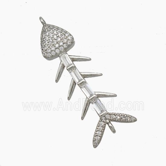 Copper Fishbone Connector Pave Zirconia Platinum Plated