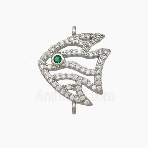 Copper Fish Connector Pave Zirconia Platinum Plated