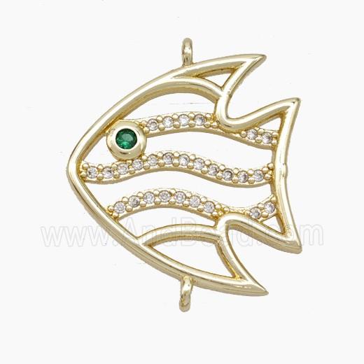 Copper Fish Connector Pave Zirconia Gold Plated