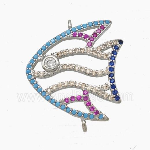 Copper Fish Connector Pave Zirconia Platinum Plated