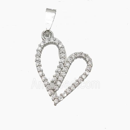Copper Heart Pendant Pave Zirconia Platinum Plated