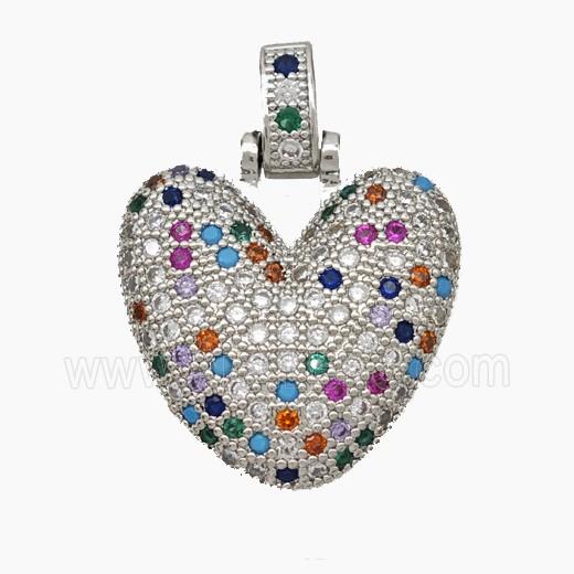 Copper Heart Pendant Pave Zirconia Platinum Plated