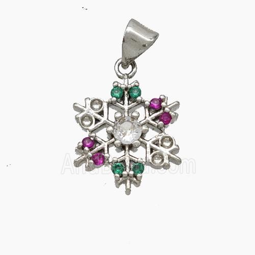 Christmas Snowflake Copper Pendant Pave Zirconia Platinum Plated