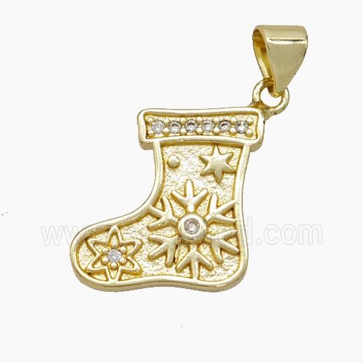 Christmas Stocking Copper Pendant Pave Zirconia Gold Plated