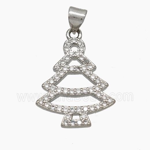 Christmas Tree Copper Pendant Pave Zirconia Platinum Plated