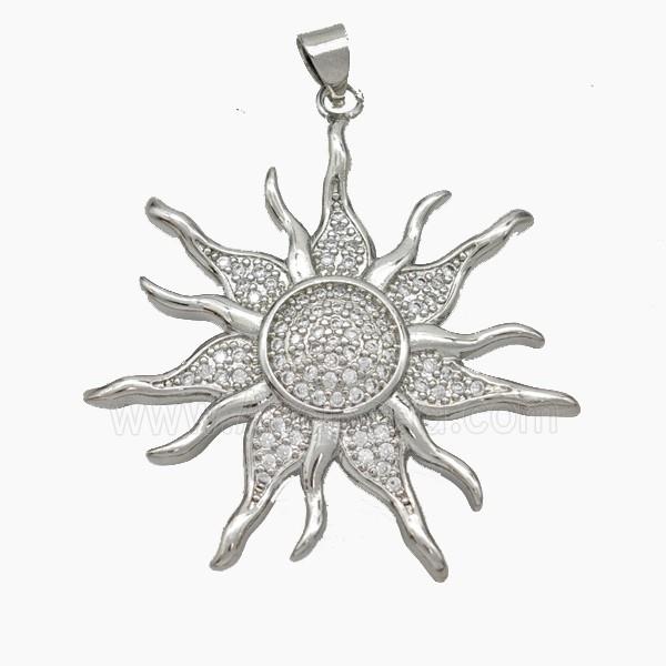 Copper Sun Pendant Micropave Zirconia Platinum Plated