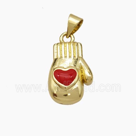 Mitten Charms Copper Pendant Red Enamel Heart Gold Plated