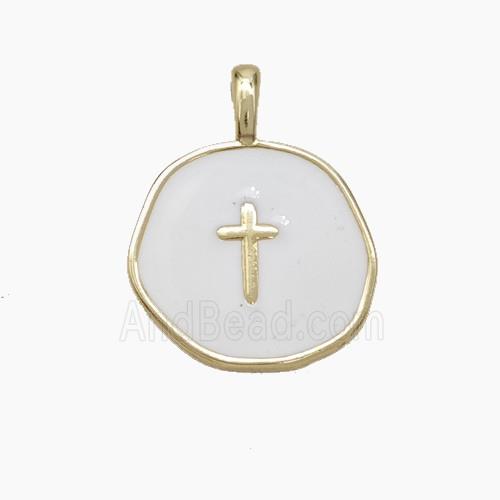 Copper Circle Cross Pendant White Enamel Gold Plated