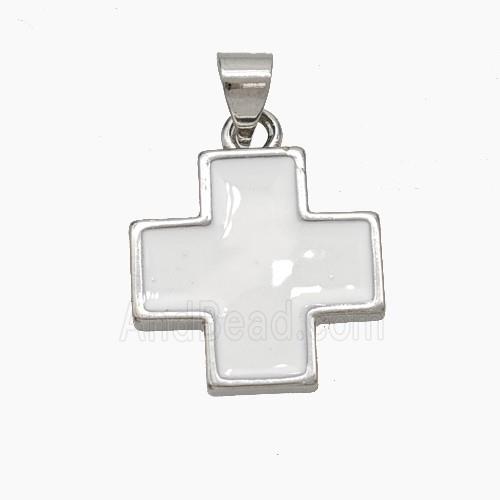 Copper Cross Pendant White Enamel Platinum Plated
