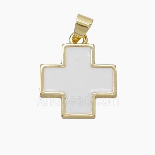 Copper Cross Pendant White Enamel Gold Plated