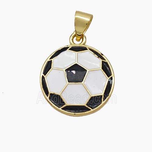 Copper Football Pendant White Black Enamel Sports Flat Gold Plated