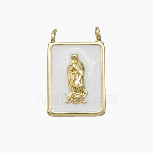 Jesus Charms Copper Rectangle Pendant White Enamel 2loops Gold Plated