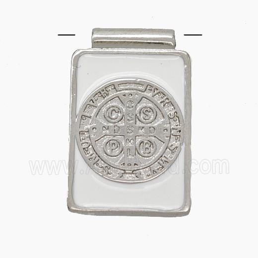 Copper Religious Medal Pendant CSPB Rectangle White Enamel Platinum Plated