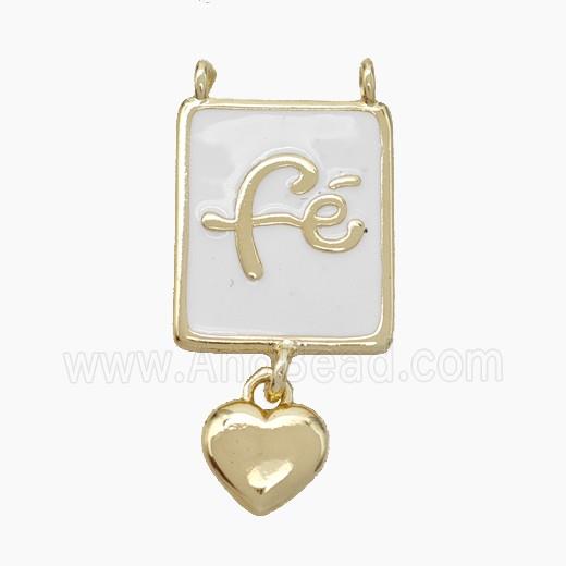 Copper Fe Rectangle Pendant White Enamel 2loops Heart Gold Plated