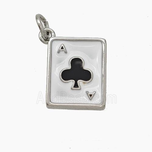 ACE of Clubs Playing Card Copper Pendant White Black Enamel Platinum Plated