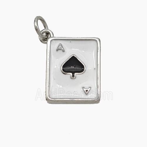 ACE of Spade Playing Card Copper Pendant White Black Enamel Platinum Plated