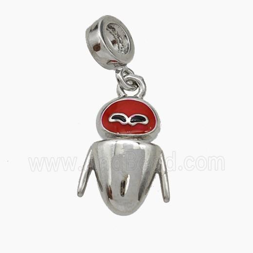 Copper Cockroach Pendant Red Enamel Platinum Plated