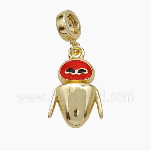Copper Cockroach Pendant Red Enamel Gold Plated