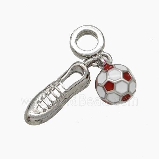 Football And Shoes Charms Copper Sports Pendant White Red Enamel Platinum Plated