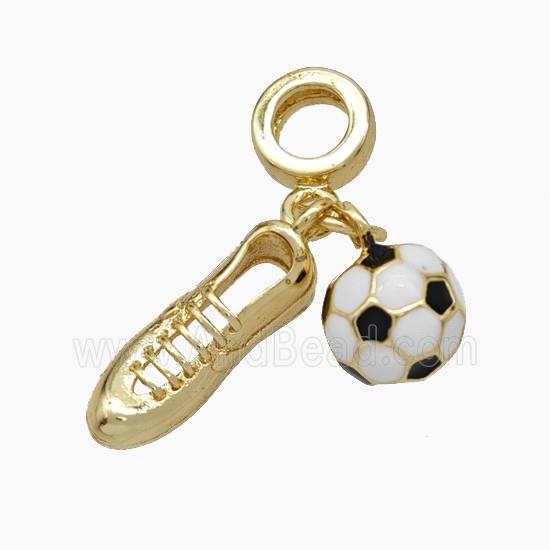 Football And Shoes Charms Copper Sports Pendant White Black Enamel Gold Plated