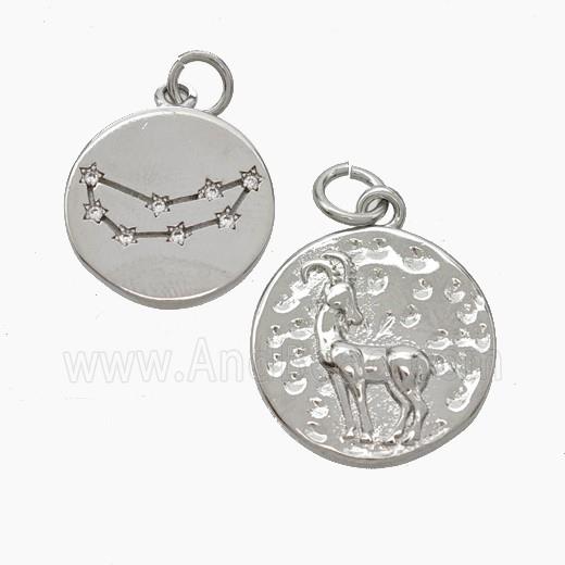 Copper Circle Pendant Pave Zirconia Zodiac Aries Platinum Plated