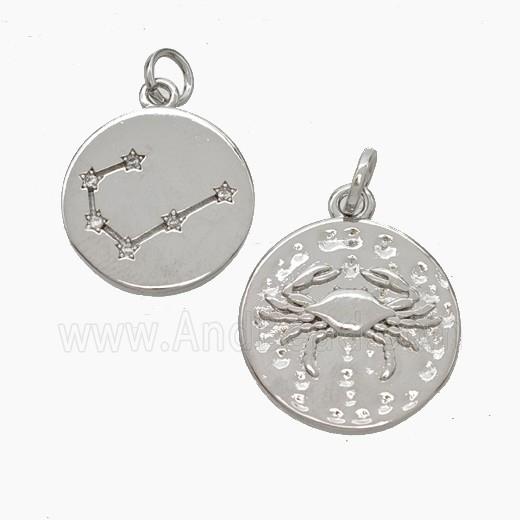 Copper Circle Pendant Pave Zirconia Zodiac Cancer Platinum Plated