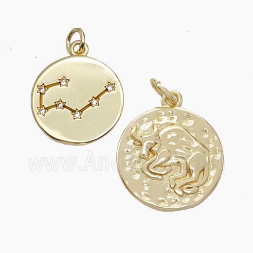 Copper Circle Pendant Pave Zirconia Zodiac Taurus Gold Plated