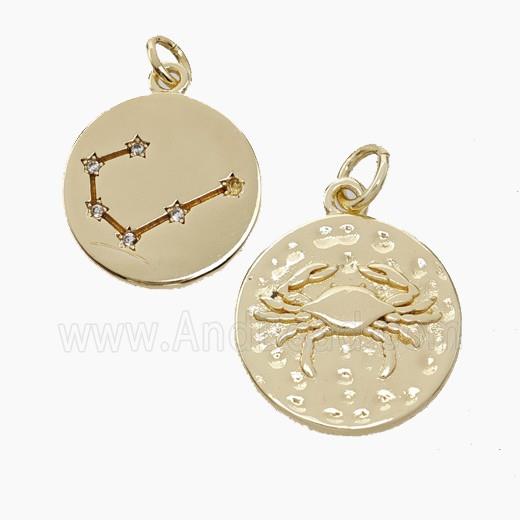 Copper Circle Pendant Pave Zirconia Zodiac Cancer Gold Plated