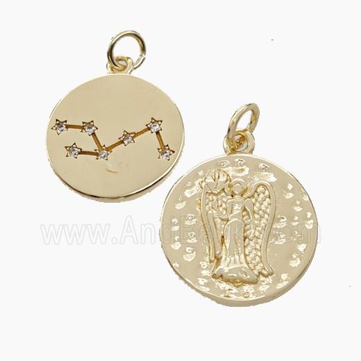 Copper Circle Pendant Pave Zirconia Zodiac Virgo Gold Plated