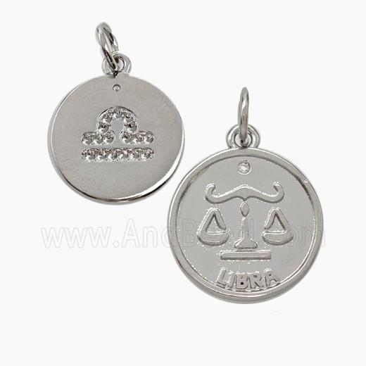 Zodiac Libra Copper Circle Pendant Pave Zirconia Platinum Plated