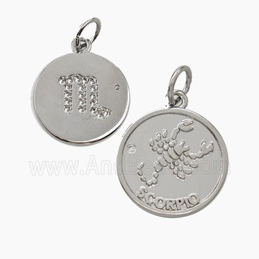 Zodiac Scorpio Copper Circle Pendant Pave Zirconia Platinum Plated