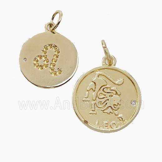 Zodiac Leo Copper Circle Pendant Pave Zirconia Gold Plated