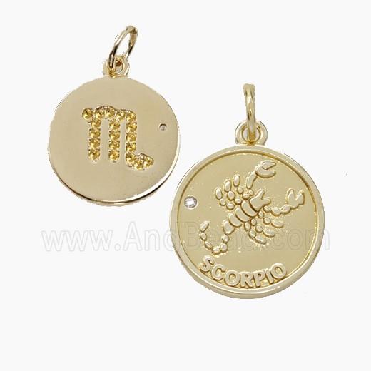 Zodiac Scorpio Copper Circle Pendant Pave Zirconia Gold Plated