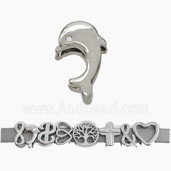 Copper Watchband Beads Dolphin Flat Hole Platinum Plated