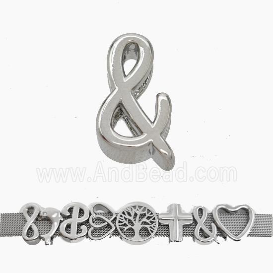 Copper Watchband Beads Ampersand Symbols Flat Hole Platinum Plated