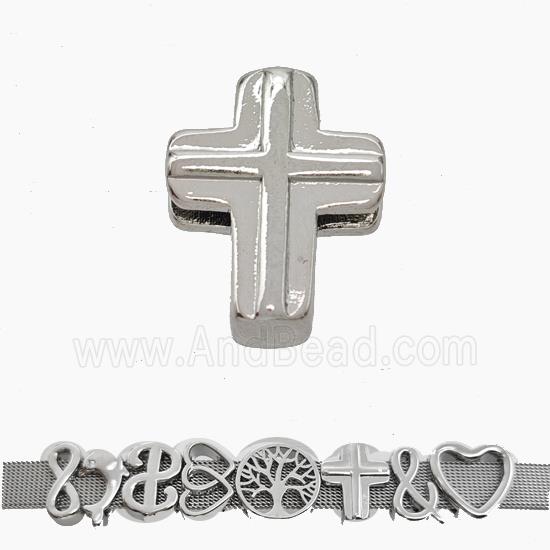 Copper Watchband Beads Cross Flat Hole Platinum Plated