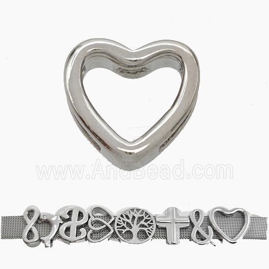 Copper Watchband Beads Heart Flat Hole Platinum Plated