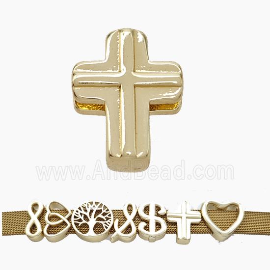 Copper Watchband Beads Cross Flat Hole Gold Plated