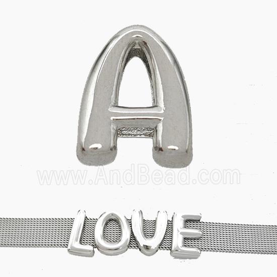 Copper Watchband Beads Letter-A Flat Hole Platinum Plated