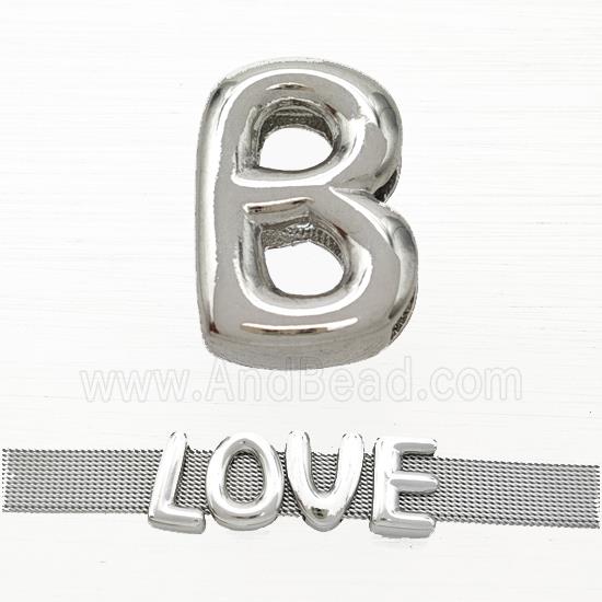 Copper Watchband Beads Letter-B Flat Hole Platinum Plated