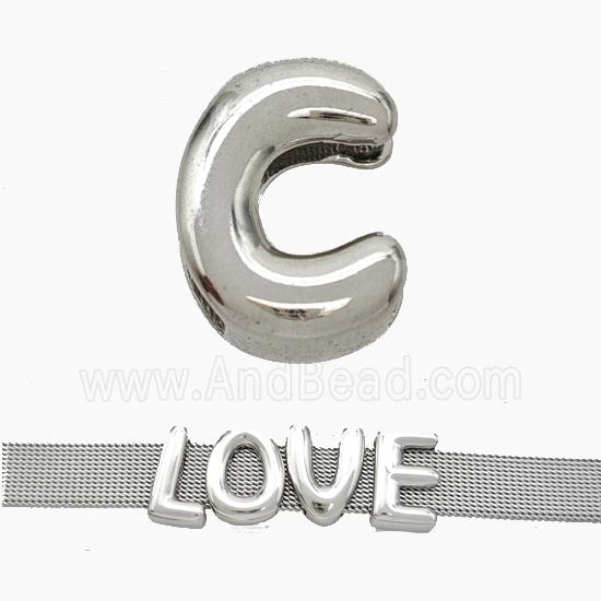 Copper Watchband Beads Letter-C Flat Hole Platinum Plated