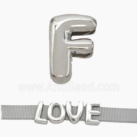 Copper Watchband Beads Letter-F Flat Hole Platinum Plated