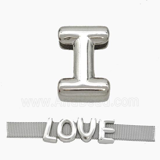 Copper Watchband Beads Letter-I Flat Hole Platinum Plated