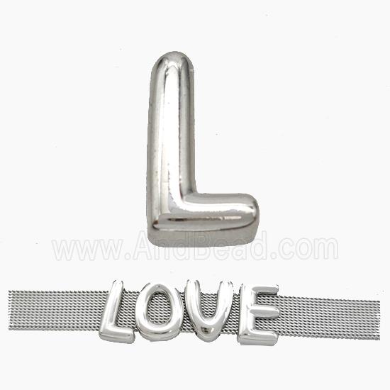 Copper Watchband Beads Letter-L Flat Hole Platinum Plated