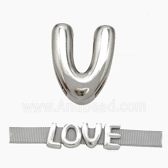 Copper Watchband Beads Letter-V Flat Hole Platinum Plated